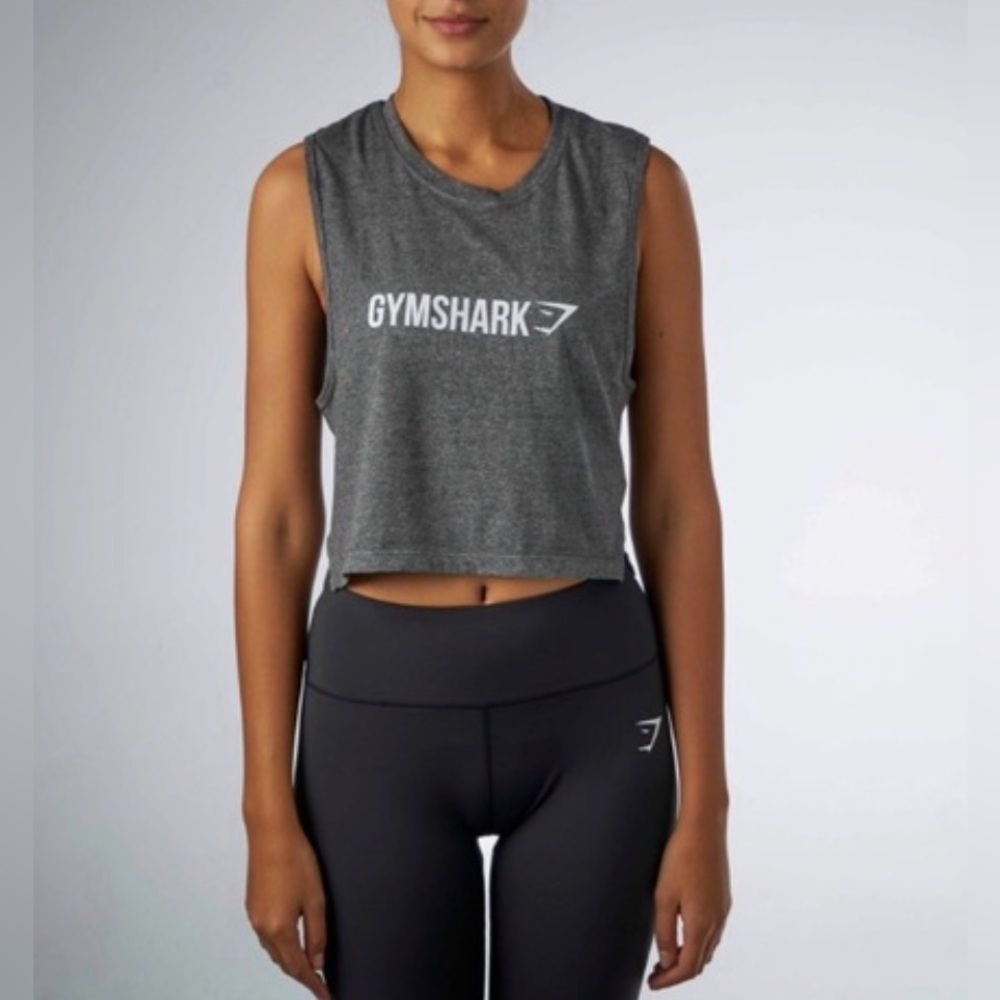 Gymshark Charcoal Gray Cropped Muscle Tank with White Logo Size S